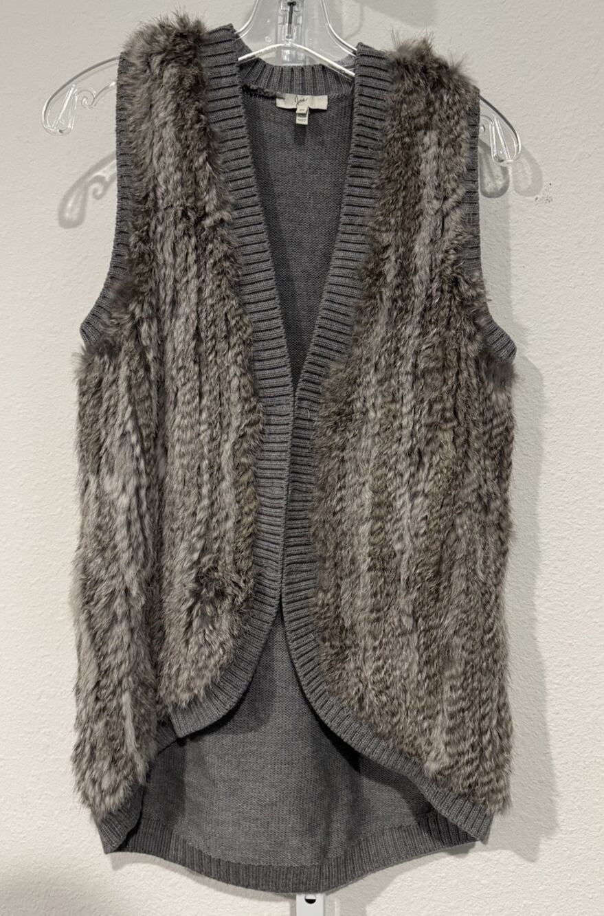 JOIE Gray Rabbit Fur & Wool Knit Vest Size XS